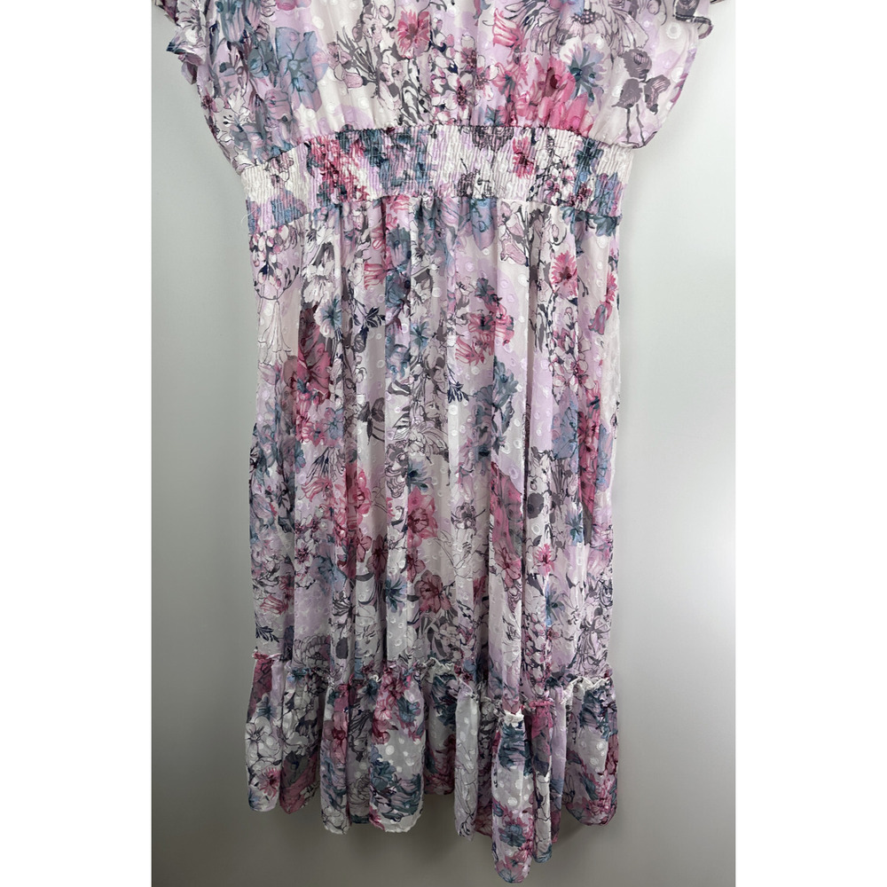 Lane Bryant Floral Ruffle Smocked Dress Plus Size 26/28 Wedding Bridal Shower - Picture 8 of 16